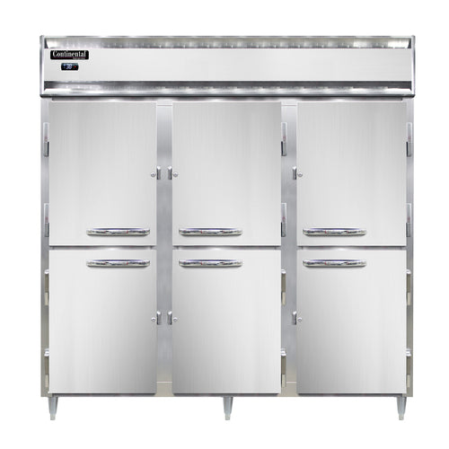 Continental D3RNSSHD 78" Three Section Reach In Refrigerator, (6) Left/right Hinge Solid Doors, Top Compressor, 115v-cityfoodequipment.com