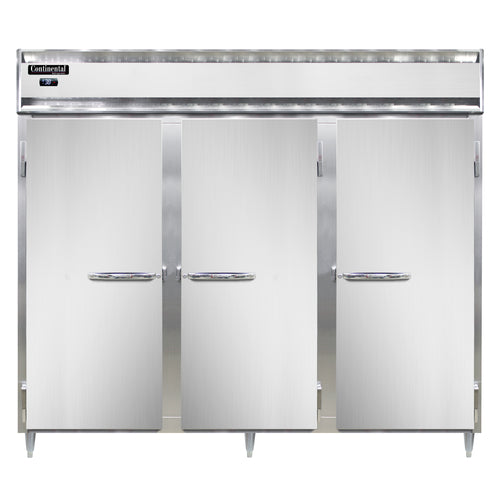 Continental D3REN 85 1/2" Three Section Reach In Refrigerator, (3) Left/right Hinge Solid Doors, Top Compressor, 115v-cityfoodequipment.com