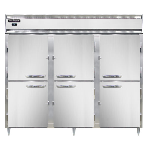 Continental D3RENHD 85 1/2" Three Section Reach In Refrigerator, (6) Left/right Hinge Solid Doors, Top Compressor, 115v-cityfoodequipment.com