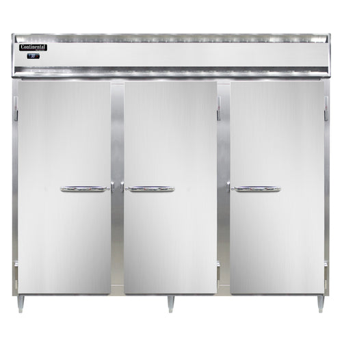 Continental D3RENSA 85 1/2" Three Section Reach In Refrigerator, (3) Left/right Hinge Solid Doors, Top Compressor, 115v-cityfoodequipment.com