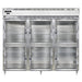 Continental D3RENSSGDHD 85 1/2" Three Section Reach In Refrigerator, (6) Left/right Hinge Glass Doors, Top Compressor, 115v-cityfoodequipment.com