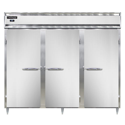 Continental D3RENSSPT 85 1/2" Three Section Pass Thru Refrigerator, (6) Left/right Hinge Solid Doors, Top Compressor, 115v-cityfoodequipment.com