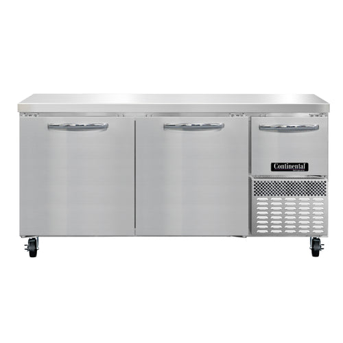 Continental RA68N 68" Worktop Refrigerator w/ (3) Sections, 115v-cityfoodequipment.com