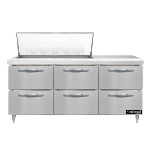 Continental D72N18M-D 72" Designer Line Sandwich/Salad Prep Table w/ Refrigerated Base, 115v-cityfoodequipment.com