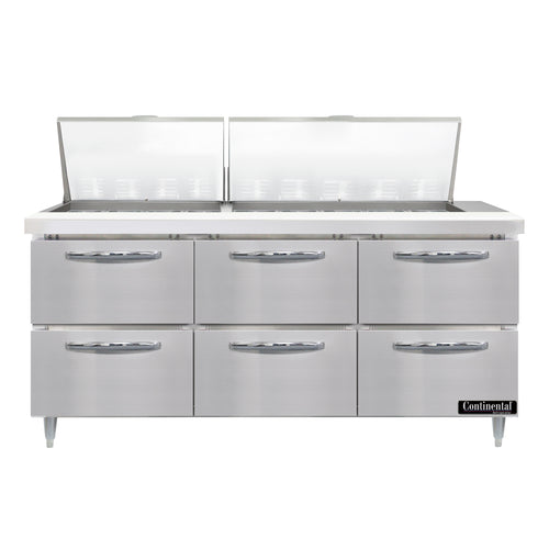 Continental D72N27M-D 72" Designer Line Sandwich/Salad Prep Table w/ Refrigerated Base, 115v-cityfoodequipment.com