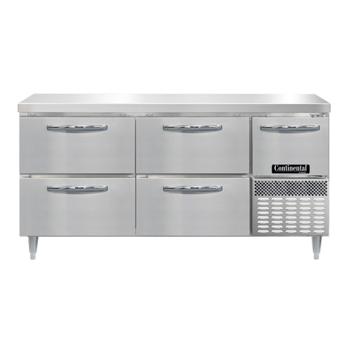Continental DFA68NSS-D 68" W Worktop Freezer w/ (2) Sections, (1) Door, (2) Drawers, 115v-cityfoodequipment.com