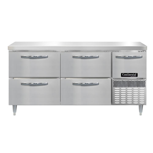 Continental DRA68NSS-D 68" Worktop Refrigerator w/ (3) Sections, 115v-cityfoodequipment.com