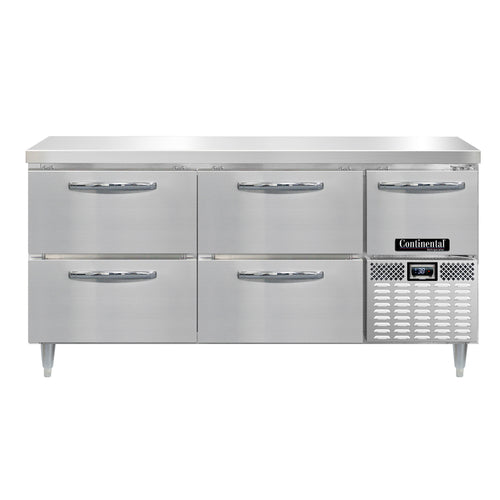 Continental DRA68NSS-F 68" Poultry & Fish File Worktop Refrigerator W/ (4) Drawers & (1) Door, 115v-cityfoodequipment.com