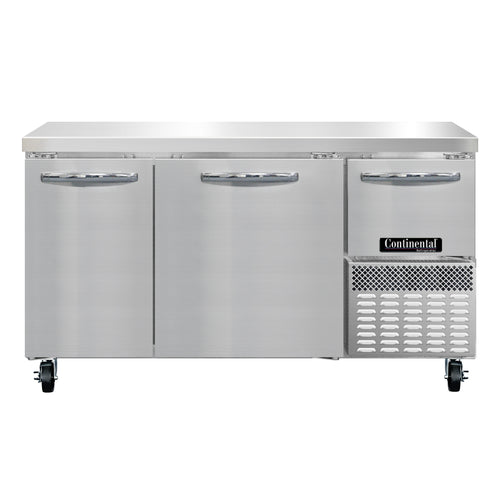 Continental RA60N 60" Worktop Refrigerator w/ (3) Sections, 115v-cityfoodequipment.com
