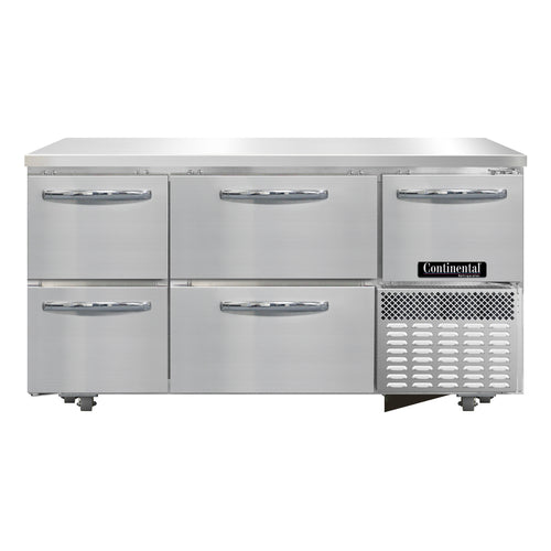 Continental RA60N-U-D 60" W Undercounter Refrigerator w/ (3) Sections, (1) Door, (4) Drawers, 115v-cityfoodequipment.com
