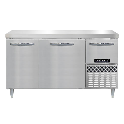 Continental DRA60NSS 60" Worktop Refrigerator w/ (3) Sections, 115v-cityfoodequipment.com