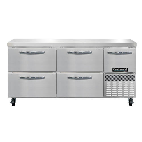Continental FA68SN-D 68"W Worktop Freezer w/ (3) Sections, (1) Door, (4) Drawers, 115v-cityfoodequipment.com