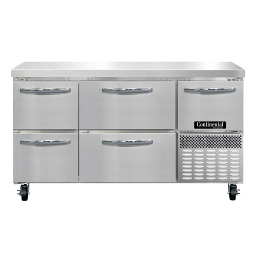 Continental RA60SN-D 60"W Worktop Refrigerator w/ (3) Sections, (1) Door, (4) Drawers, 115v-cityfoodequipment.com