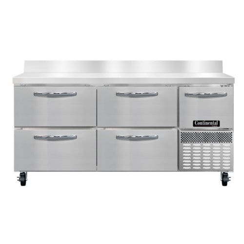 Continental FA68SNBS-D 68"W Worktop Freezer w/ (3) Sections, (1) Door, (4) Drawers, 115v-cityfoodequipment.com