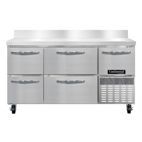 Continental RA60SNBS-D 60"W Worktop Refrigerator w/ (3) Sections, (1) Door, (4) Drawers, 115v-cityfoodequipment.com