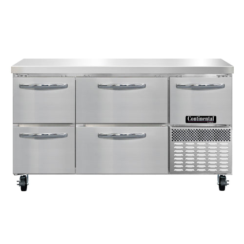 Continental FA60N-D 60" W Worktop Freezer w/ (3) Sections, (1) Door, (4) Drawers, 115v-cityfoodequipment.com