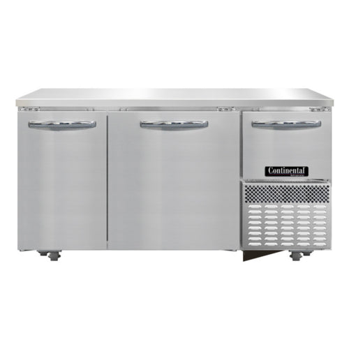 Continental RA60SN-U 60"W Undercounter Refrigerator w/ (3) Sections & (3) Doors, 115v-cityfoodequipment.com