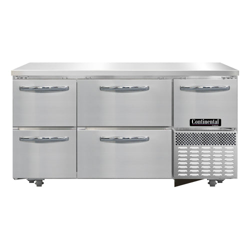 Continental FA60N-U-D 60" W Undercounter Freezer w/ (3) Sections, (1) Door, (4) Drawers, 115v-cityfoodequipment.com