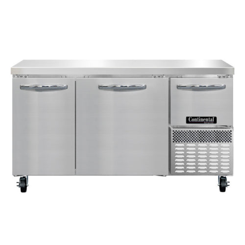 Continental RA60SN 60"W Worktop Refrigerator w/ (3) Sections & (3) Doors, 115v-cityfoodequipment.com