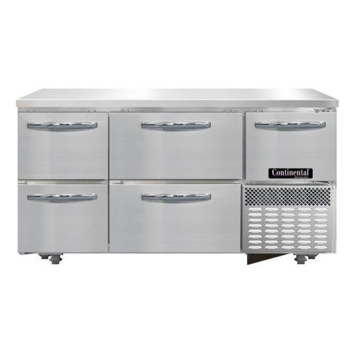 Continental FA60SN-U-D 60"W Undercounter Freezer w/ (3) Sections, (1) Door, (4) Drawers, 115v-cityfoodequipment.com