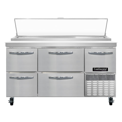 Continental PA60N-D 60" Pizza Prep Table w/ Refrigerated Base, 115v-cityfoodequipment.com