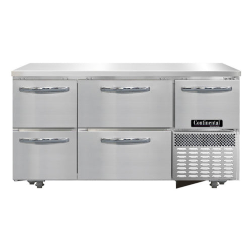 Continental RA60SN-U-D 60"W Undercounter Refrigerator w/ (3) Sections, (1) Door, (4) Drawers, 115v-cityfoodequipment.com