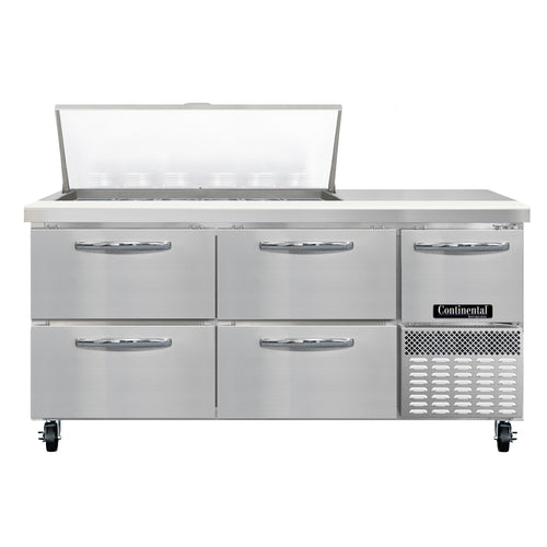 Continental RA68N18M-D 68" Pizza Prep Table w/ Refrigerated Base, 115v-cityfoodequipment.com
