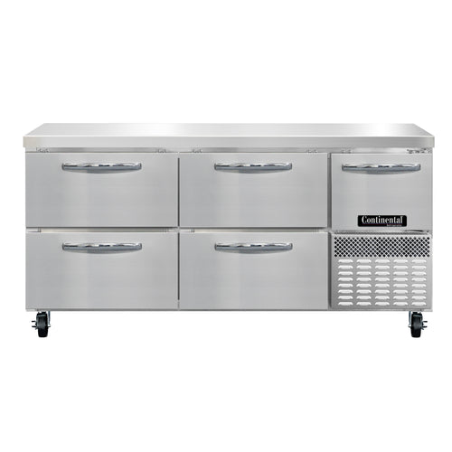 Continental RA68N-D 68" Worktop Refrigerator w/ (3) Sections, 115v-cityfoodequipment.com