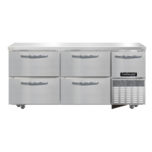 Continental RA68N-U-D 68" W Undercounter Refrigerator w/ (3) Sections, (1) Door, (4) Drawers, 115v-cityfoodequipment.com