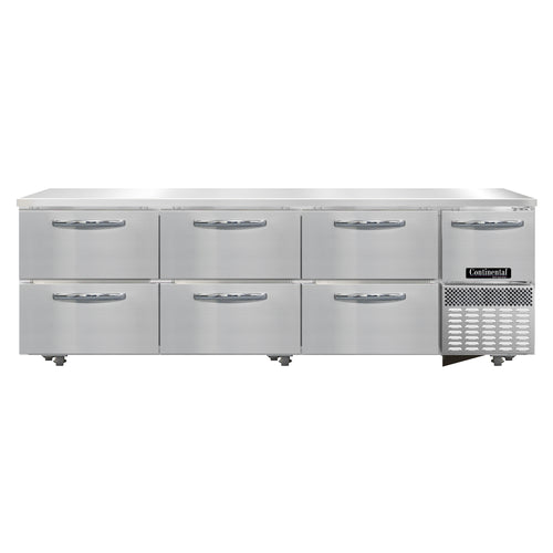 Continental RA93N-U-D 93" W Undercounter Refrigerator w/ (4) Sections, (1) Door, (6) Drawers, 115v-cityfoodequipment.com