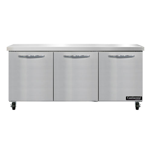 Continental SW72N 72" Worktop Refrigerator w/ (3) Sections, 115v-cityfoodequipment.com