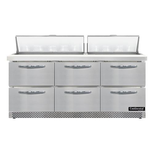 Continental SW72N18-FB-D 72" Sandwich/Salad Prep Table w/ Refrigerated Base, 115v-cityfoodequipment.com