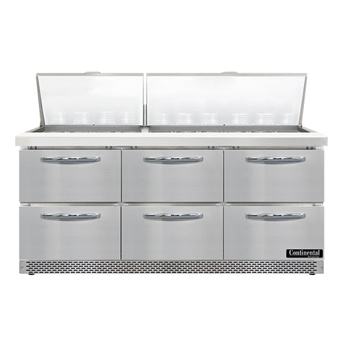 Continental SW72N30M-FB-D 72" Sandwich/Salad Prep Table w/ Refrigerated Base, 115v-cityfoodequipment.com