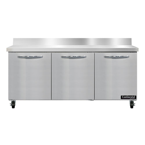 Continental SW72NBS 72" Worktop Refrigerator w/ (3) Sections, 115v-cityfoodequipment.com
