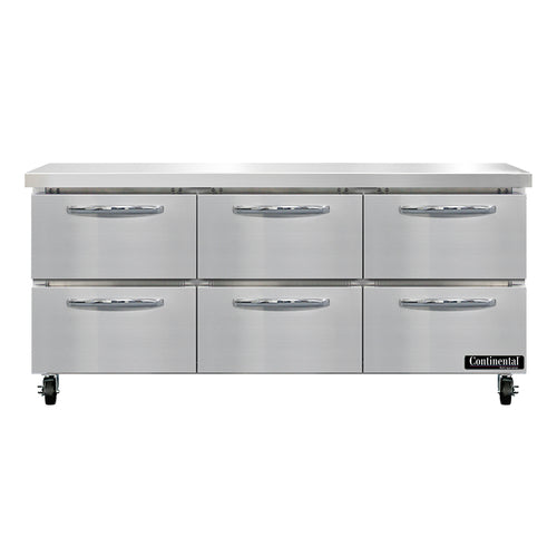 Continental SW72N-D 72" Worktop Refrigerator w/ (3) Sections, 115v-cityfoodequipment.com