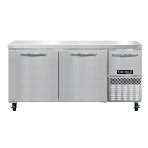 Continental RA68SN 68"W Worktop Refrigerator w/ (3) Sections & (3) Doors, 115v-cityfoodequipment.com