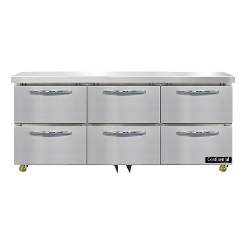 Continental SW72N-U-D 72" W Undercounter Refrigerator w/ (3) Sections & (6) Drawers, 115v-cityfoodequipment.com