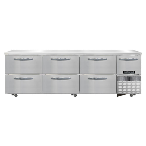Continental RA93SN-U-D 93"W Undercounter Refrigerator w/ (4) Sections, (1) Door, (6) Drawers, 115v-cityfoodequipment.com