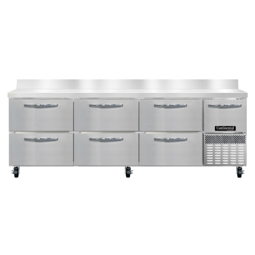 Continental RA93SNBS-D 93"W Worktop Refrigerator w/ (4) Sections, (1) Door, (6) Drawers, 115v-cityfoodequipment.com