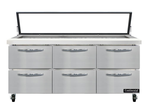 Continental SW72N30M-HGL-D 72" Sandwich/Salad Prep Table w/ Refrigerated Base, 115v-cityfoodequipment.com