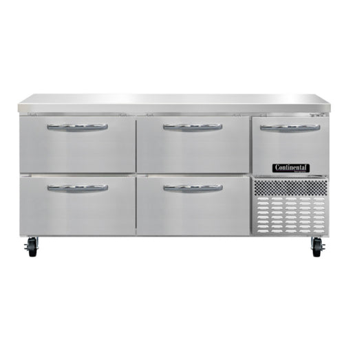 Continental RA68SN-D 68"W Worktop Refrigerator w/ (3) Sections, (1) Door, (4) Drawers, 115v-cityfoodequipment.com