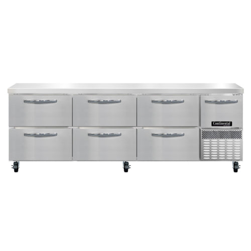 Continental RA93SN-D 93"W Worktop Refrigerator w/ (4) Sections, (1) Door, (6) Drawers, 115v-cityfoodequipment.com