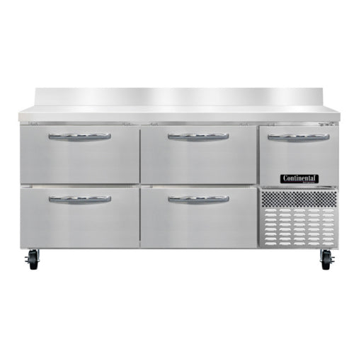 Continental RA68SNBS-D 68"W Worktop Refrigerator w/ (3) Sections, (1) Door, (4) Drawers, 115v-cityfoodequipment.com