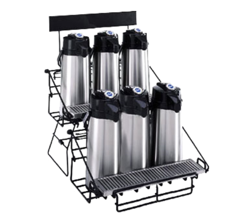 Curtis WR6B0000 6 Position Side-By-Side Airpot Rack W/ Removable Drip Tray, 2 Level, Black-cityfoodequipment.com