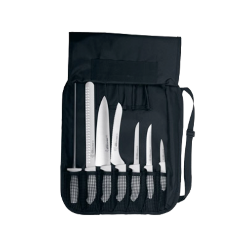 Dexter Russell SGCC-7 7 Piece Cutlery Set W/ Soft White Rubber Handles, Carbon Steel-cityfoodequipment.com