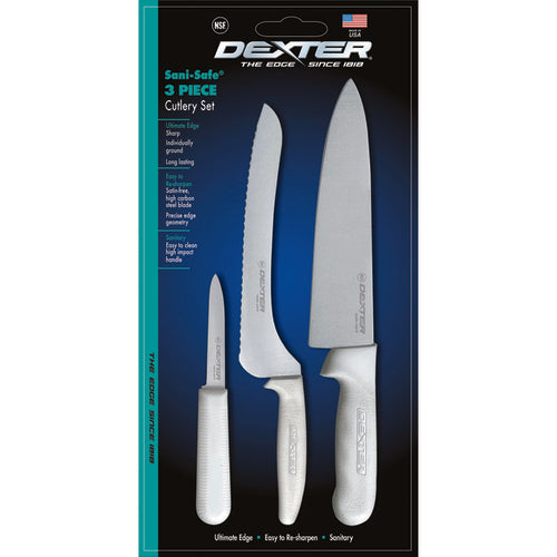 Dexter Russell SS3 SANI-SAFE® 3 Piece Cutlery Set W/ Polypropylene White Handle-cityfoodequipment.com