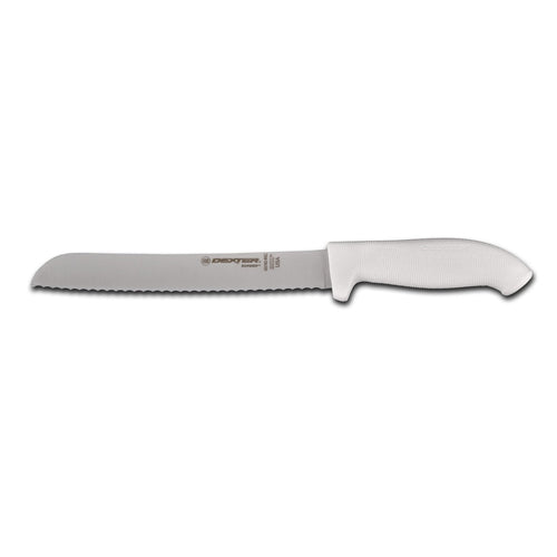 Dexter Russell SG162-8SC-PCP 8" Bread Knife W/ Soft White Rubber Handle, Carbon Steel-cityfoodequipment.com