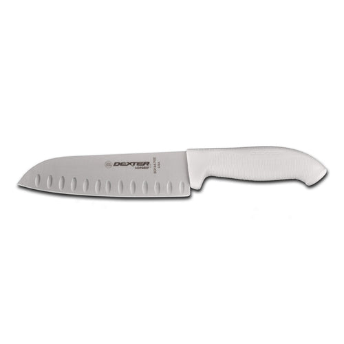 Dexter Russell SG144-7GE-PCP 7" Santoku Knife W/ High Carbon Steel Blade & White Rubber Handle-cityfoodequipment.com