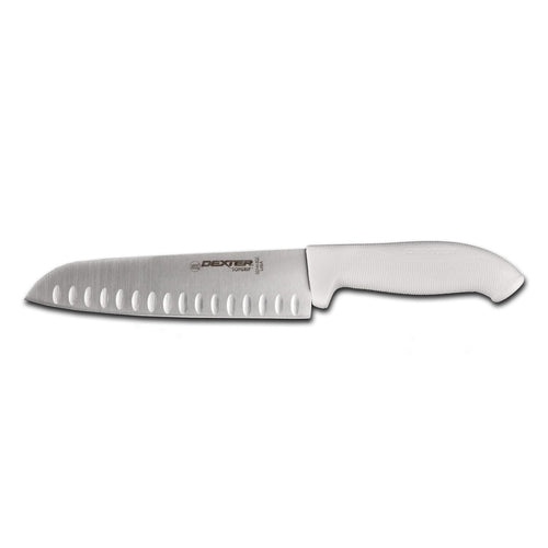 Dexter Russell SG144-9GE-PCP 9" Santoku Knife W/ High Carbon Steel Blade & White Rubber Handle-cityfoodequipment.com