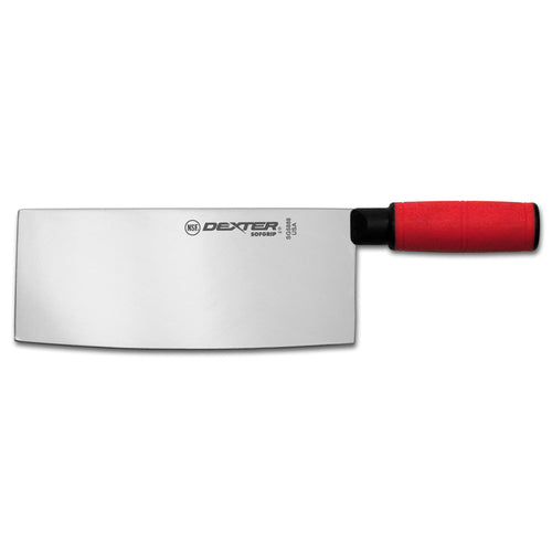 Dexter Russell SG5888R-PCP 8" Chinese Chef's/cook's Knife W/ Red Rubber Handle, High Carbon Steel-cityfoodequipment.com